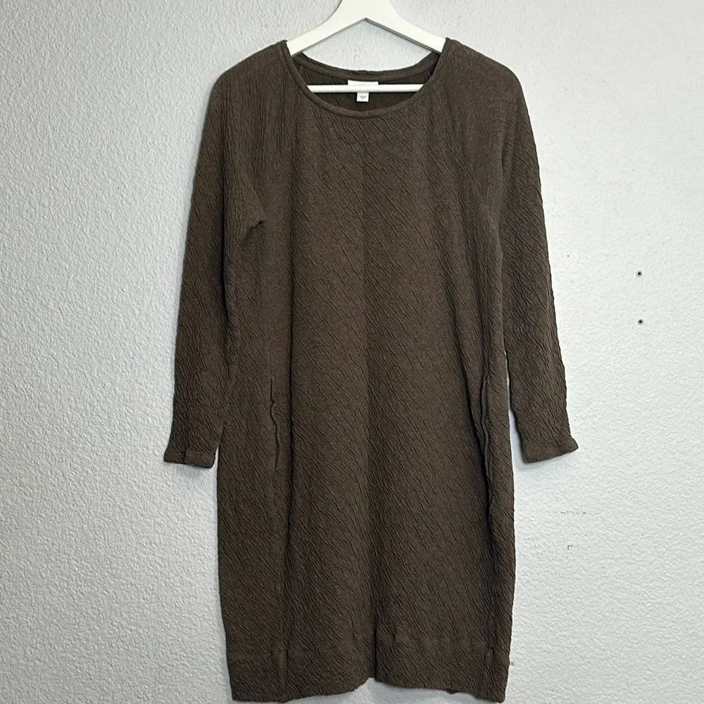 J Jill Pure Jill Brown Women’s Size XSmall Long Sleeve Shift‎ Dress 100% Cotton